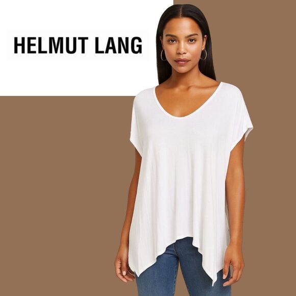 Helmut Lang Knit T-Shirt | Women's Size S | White | Classic Essential Scoop Neck - Picture 1 of 6